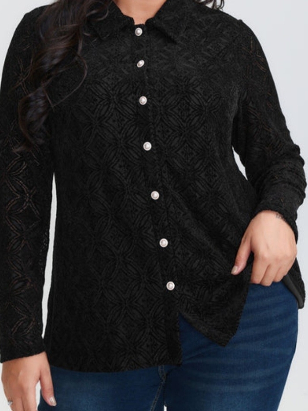 BloomChic Black Lace Button-Down Shirt